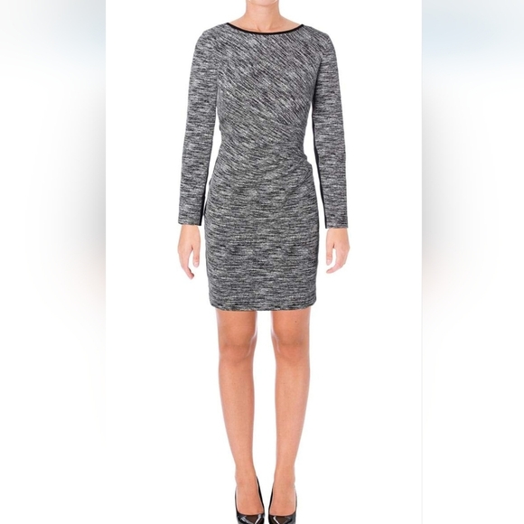 Ralph Lauren‎ Gray and White Bodycon Knee-Length Long Sleeve Cocktail Dress - Picture 1 of 11